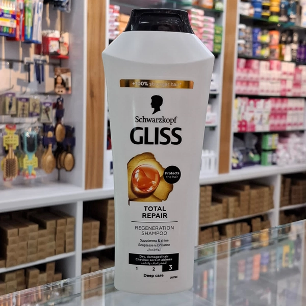 شامپو گلیس سفید 400 میل حاوی کراتین مخصوص موهای آسیب دیده و خشک | Gliss Total Repair shampoo